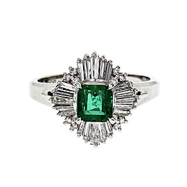 Vintage 1960 Natural Emerald Ballerina Ring Platinum Diamond