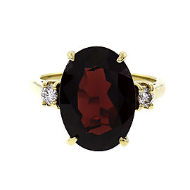 Estate 7.00ct Oval Garnet Ring 18k Gold Diamond