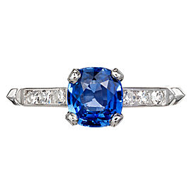Vintage 1900 1.03ct Blue Sapphire Engagement Ring GIA Certified Platinum