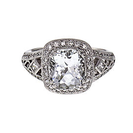 2.18ct Natural Cushion Aqua 18k White Gold Diamond Ring