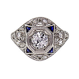 Vintage 1926 Filigree Platinum 0.50ct Diamond Dome Ring Triangle Sapphire