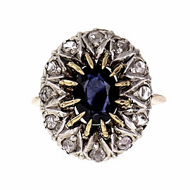 Early Victorian 1850 Natural Sapphire Ring Rose Cut Diamonds GIA Certified