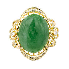 GIA Certified 6.33 Carat Cabochon Jadeite Jade Green Diamond Gold Cocktail Ring