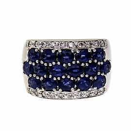 Five Row Sapphire Diamond Ring 14k Gold 4.80ct