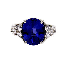 Oval Bright Purplish-Blue Tanzanite Ring 3.00ct Platinum Diamond