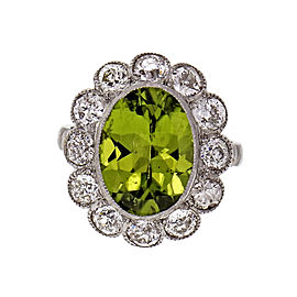 Vintage 1920 Oval Peridot Old European Diamond Ring Platinum