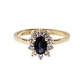 Oval Sapphire Diamond Cluster Ring 14k Gold