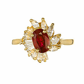 .88 Oval Ruby Diamond Halo Gold Engagement Ring