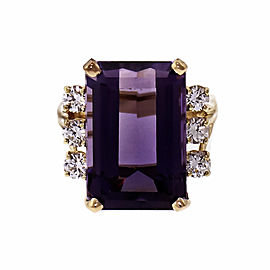 12.25ct Emerald Cut Amethyst & Diamond 14k Yellow Gold Cocktail Ring