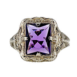 14k White Gold Filigree 1.11ct Amethyst Ring Size 4.5