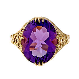 Vintage 14k Yellow Gold 5.57ct Amethyst Filigree Ring Size 8 1950