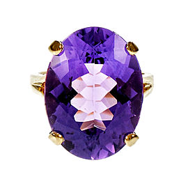 Estate Large 14k Yellow Gold 15.28ct Oval Amethyst Ring Size 6.75