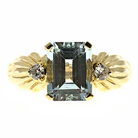 Vintage 3.50ct Light Blue Emerald Cut Topaz & Round Diamond 14k Yellow Gold Ring