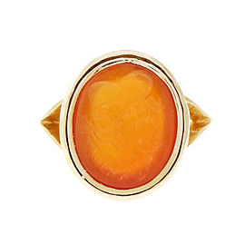 14k Yellow Gold Intaglio Style 1900 Carved Carnelian Hardstone Ring Size 6.5