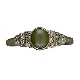 Platinum Vintage 1929 Art Deco Cabochon Chrysoberyl Cat's Eye & Diamond Ring Size 8