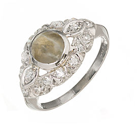 Platinum Cabochon Chrysoberyl Cat's Eye Round Diamond Ring Size 6.5 1920s