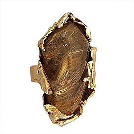 14k Yellow Gold Vintage Rutilated Citrine Quartz Ring Size 7