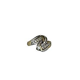 Estate 1970s 14k Yellow Gold Swirl Channel Set Round & Baguette Diamond Ring