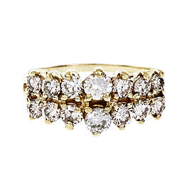 Estate Diamond Two Row Ring 14k Gold Pyramid Style