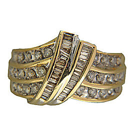 Vintage Three Row 1.10ct Diamond Swirl Baguette Round 14k Yellow Gold Ring