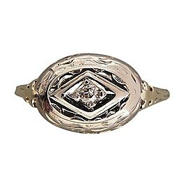 Vintage Estate 14k Yellow White Gold Filigree Ring .02ct Diamond