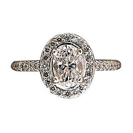 Vintage 1.10ct Oval Diamond 14k White Gold Full Cut Halo Engagement Ring