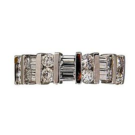 Vintage Estate 1.50ct Round Straight Baguette Diamond Platinum Band Ring