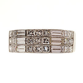 Vintage 18K White Gold 1.48ctw 3 Row Diamond Wedding Band Ring Size 6.5