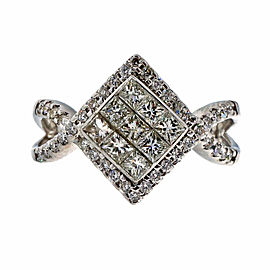 14k White Gold 1.00ctw Princess Round Cut Invisible Set Ring Size 7.5