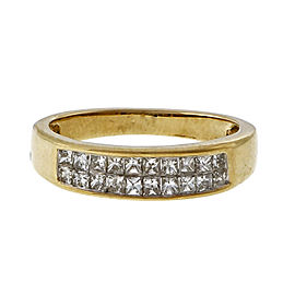 14k Yellow Gold 1.20ctw Two Row Princess Cut Diamond Band Ring Size 6.75