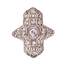 Vintage Art Deco Platinum Diamond Pierced Filigree Ring Size 7