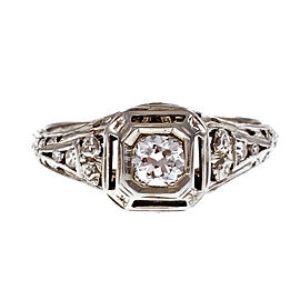 Vintage 18K White Gold 0.25ctw. Diamond Filigree Engagement Ring Size 6.5