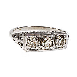 Vintage Filigree 14k White Gold Diamond Engagement Ring Size 8