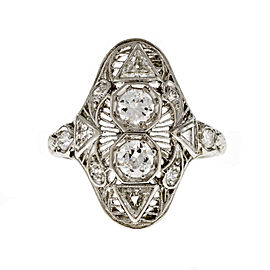 Platinum Filigree Old European Round & Triangle Diamond Ring Size 6.5