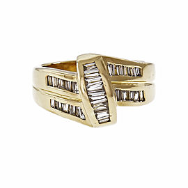 Swirl Dome Ring Baguette Diamonds 18k Yellow Gold NT