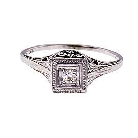 Art Deco Diamond Filigree Engagement Ring 18k White Gold