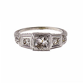 Vintage Art Deco Filigree Diamond Engagement Ring 18k White Gold