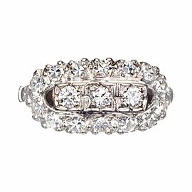 1.00 Carat Diamond White Gold Vintage Oval Cluster Ring