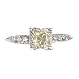 GIA Certified .58 Carat Fancy Green Yellow Diamond Platinum Engagement Ring