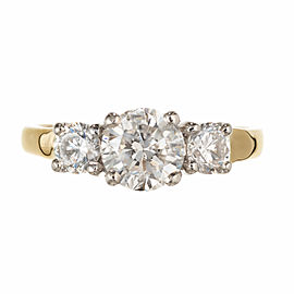 EGL Certified 1.35 Carat Diamond 18k Yellow Gold Three Stone Engagement Ring