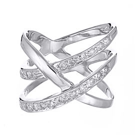3 Row Diamond and Cris Cross Fashion Ring 14K White Gold