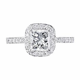 GIA Certified 1.01 Carat Square Cut Diamond Platinum Halo Engagement Ring