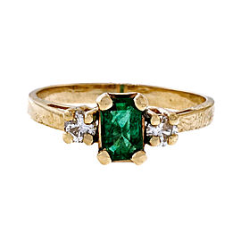 14k Yellow Gold 0.50ct Emerald Cut Genuine Emerald and 0.10ctw Diamond Ring Size 7.5
