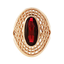 Vintage 14k Rose Gold1950 Cabochon Red Brown Garnet Ring Size 9.25