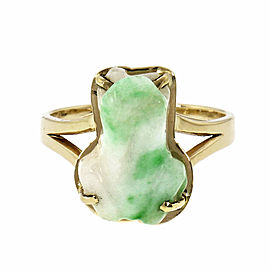 1980 Jade Carved Frog Ring 14k Gold GIA Certified