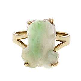 Natural Jade Carved Frog Ring 14k Gold GIA Certified