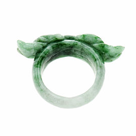 Natural Jadeite Jade Double Fish Ring Green Across The Finger Size 9.5