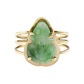 Mottled Green Natural Jade Carved Frog Ring 14k Gold GIA Certified