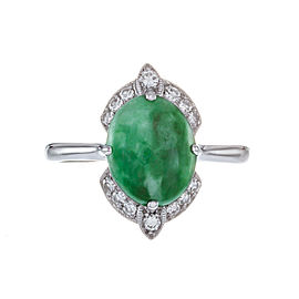 GIA Certified Jadeite Jade Diamond White Gold Ring