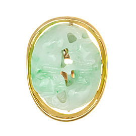 Large Jadeite Jade Yellow Gold Carved Cat Ring
